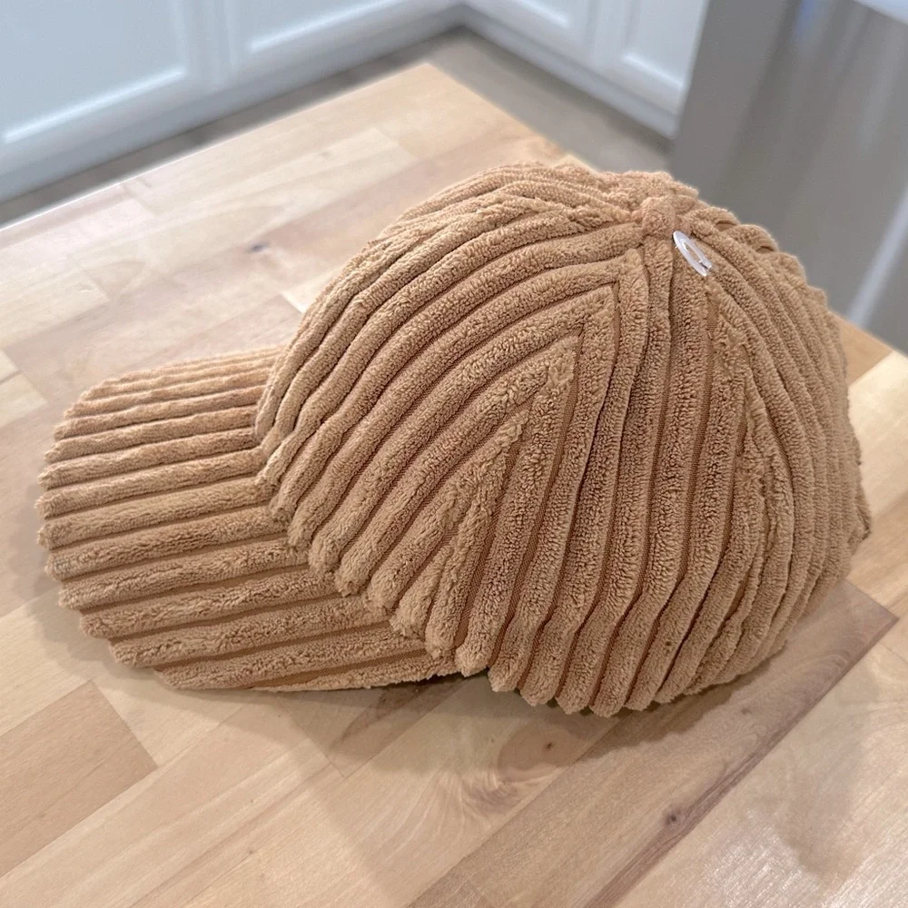 New! Brown Plush Corduroy Baseball Cap Adjustable Velcro Strap Back in Tan - Picture 5 of 12